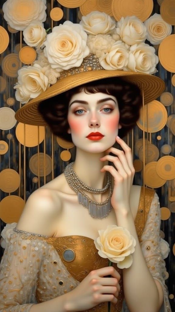 Gatsby Lady with Roses, Vintage Portrait