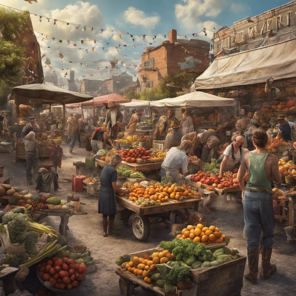 Vibrant Farmers Market in Detailed Fantasy Art