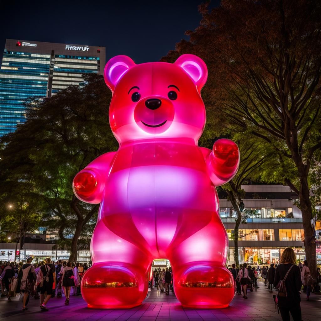 Giant Gummy Bear Walks Through Tokyo