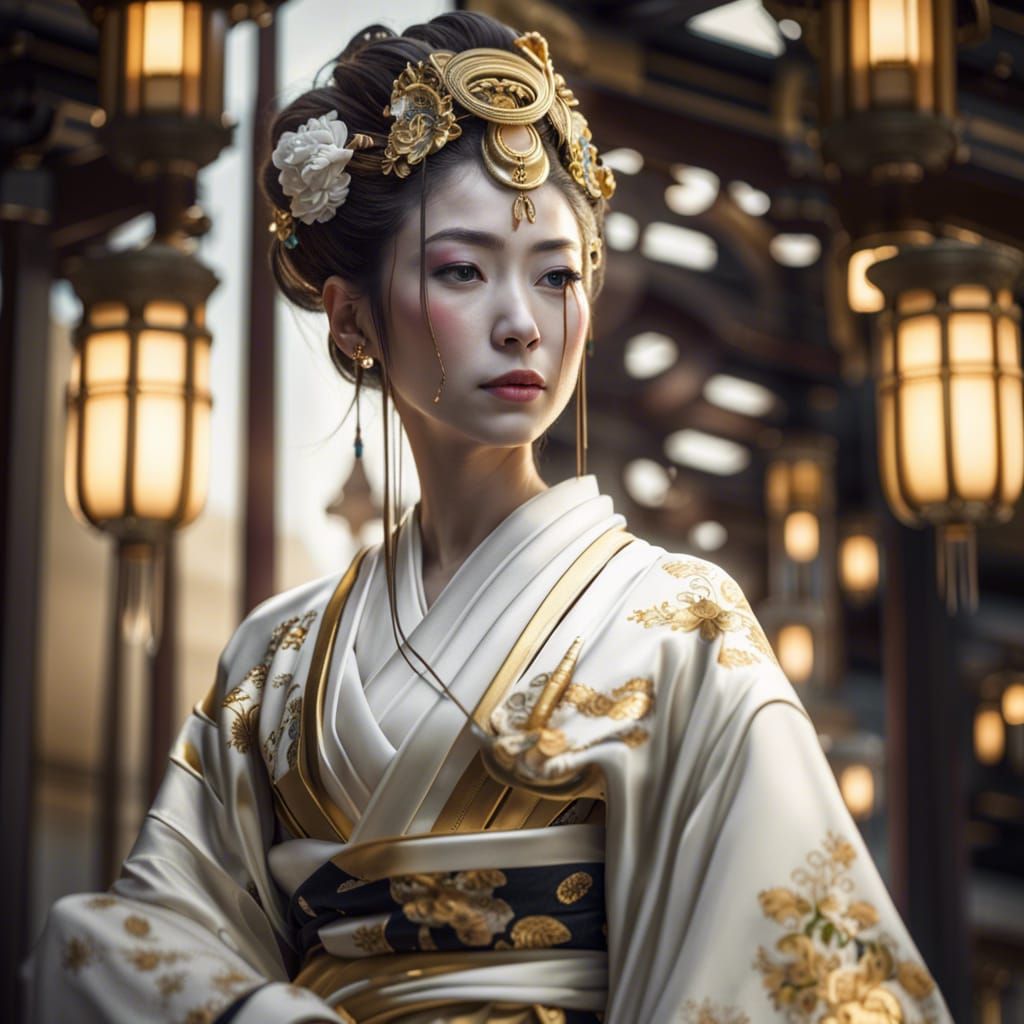 Royal Geisha in Golden Kimono: Digital Art