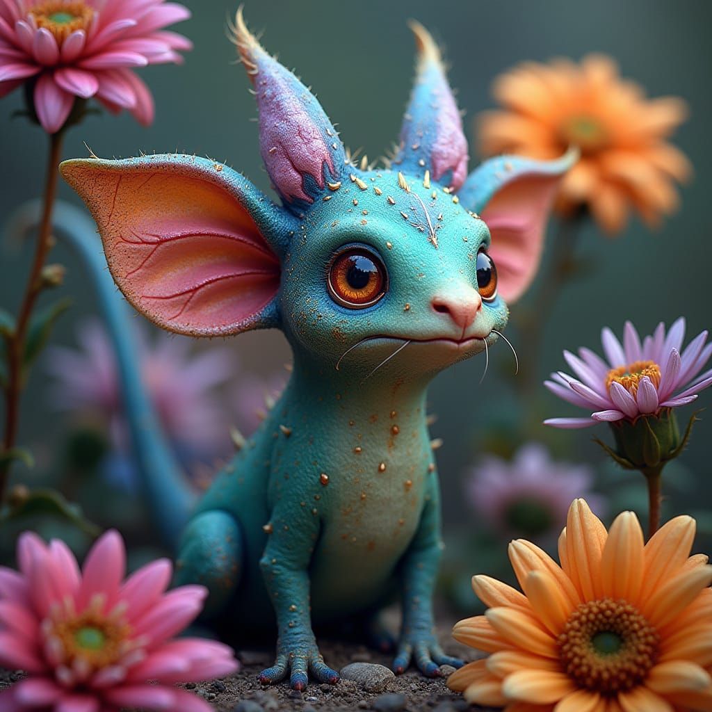 Whimsical Patapim in Vibrant Blooms, Inspired by Fantasy Art