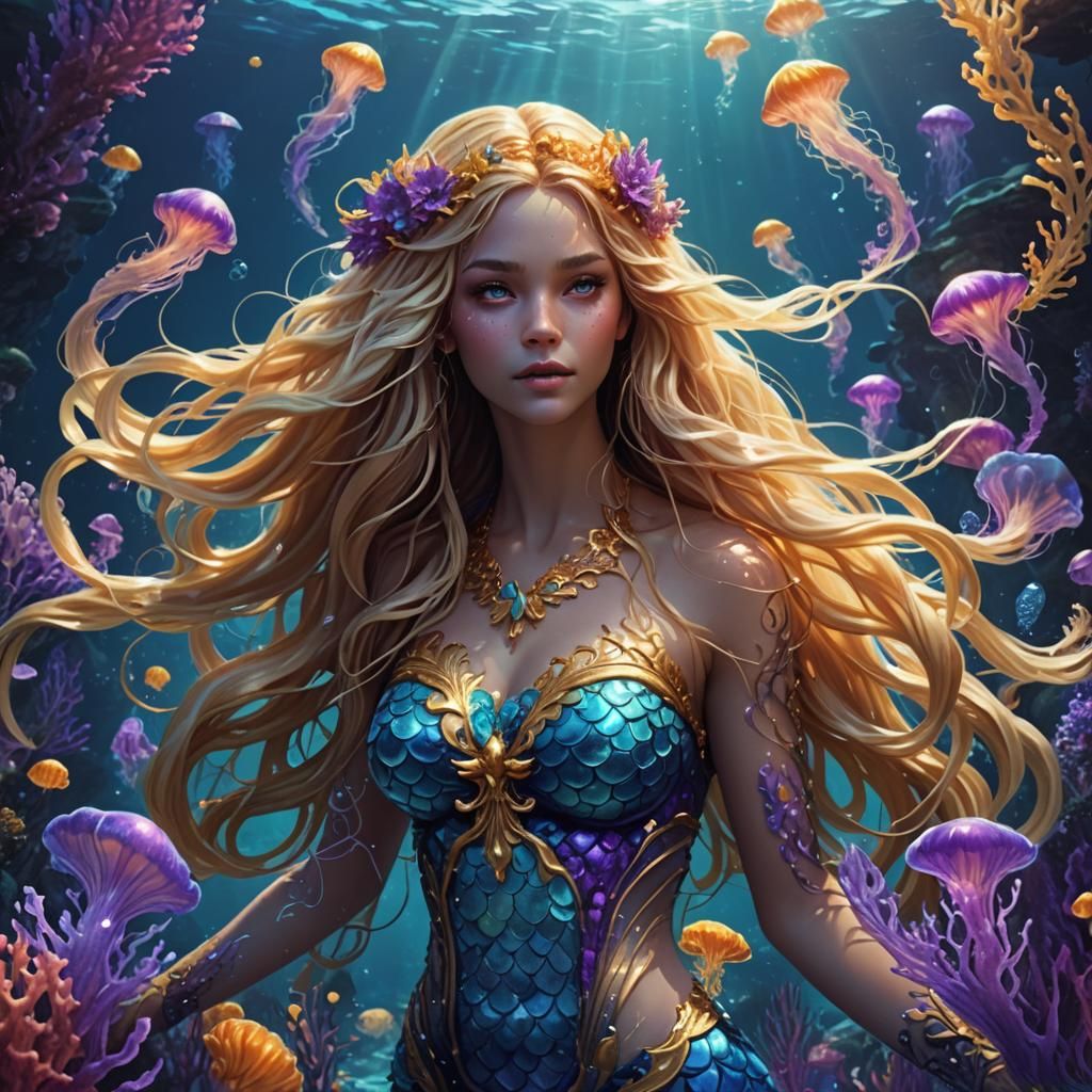 Luminescent Mermaid in Atlantis Fantasy Art