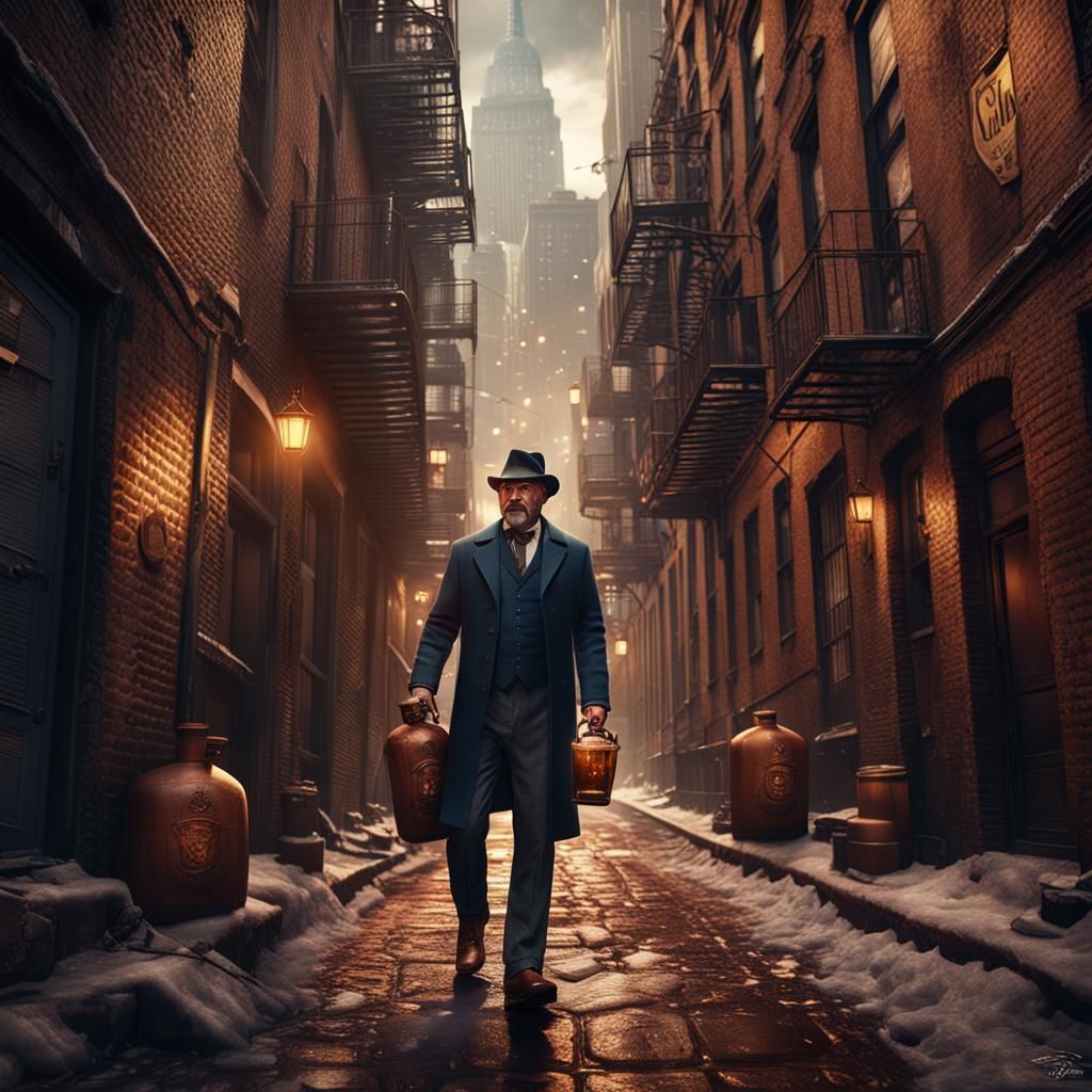 Drunk Man in Alleyway: Matte Painting Style