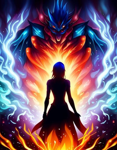 Fantasy Anime Dragon with Rainbow and Serpents