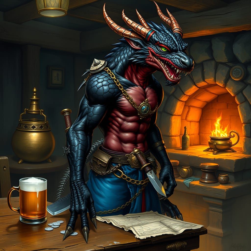 Mystical Warrior Dragon Wolf in Fantasy Tavern