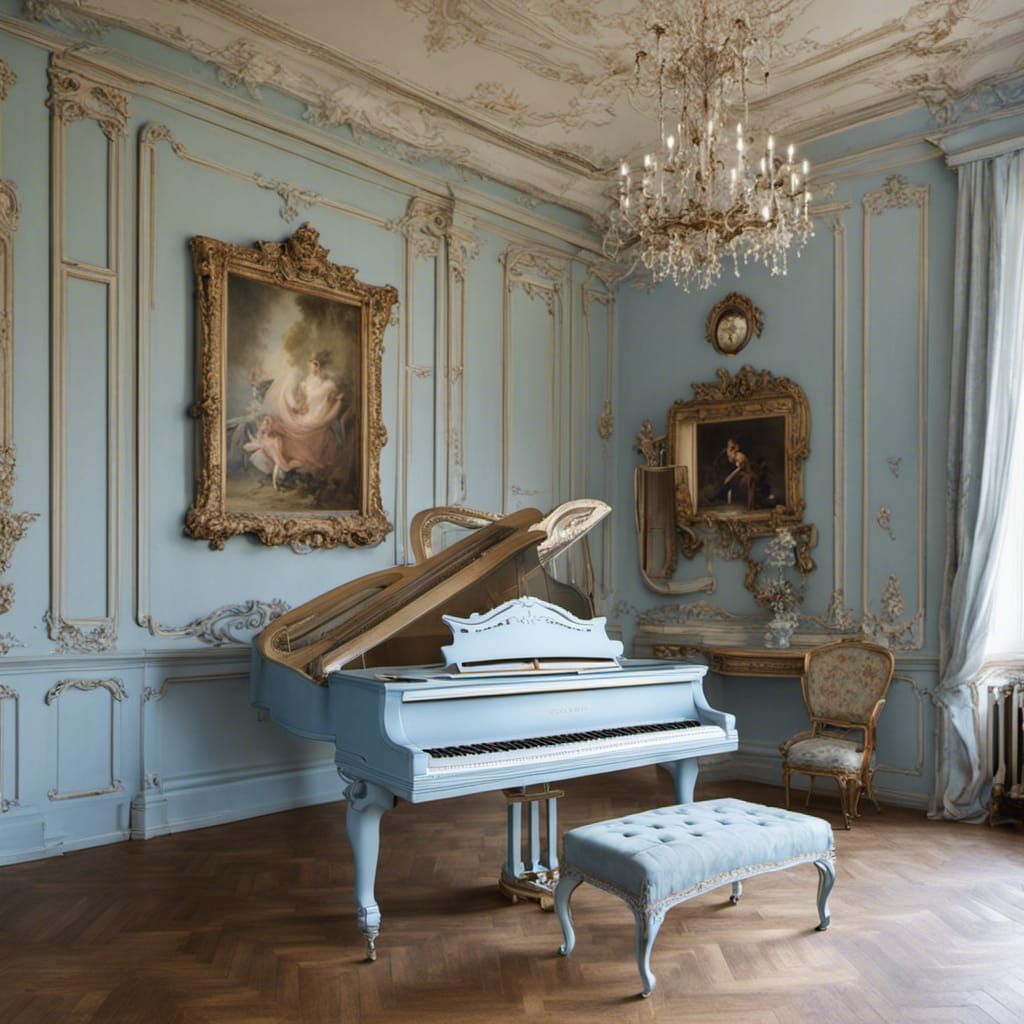 Rococo Music Room with Harp and Piano