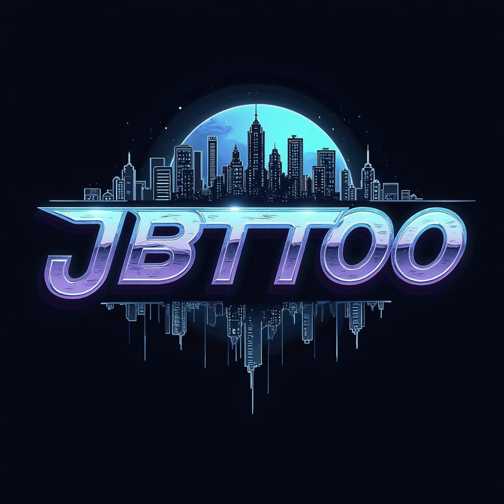 Sleek Cyberpunk Cityscape with Metallic Tattoo Logo