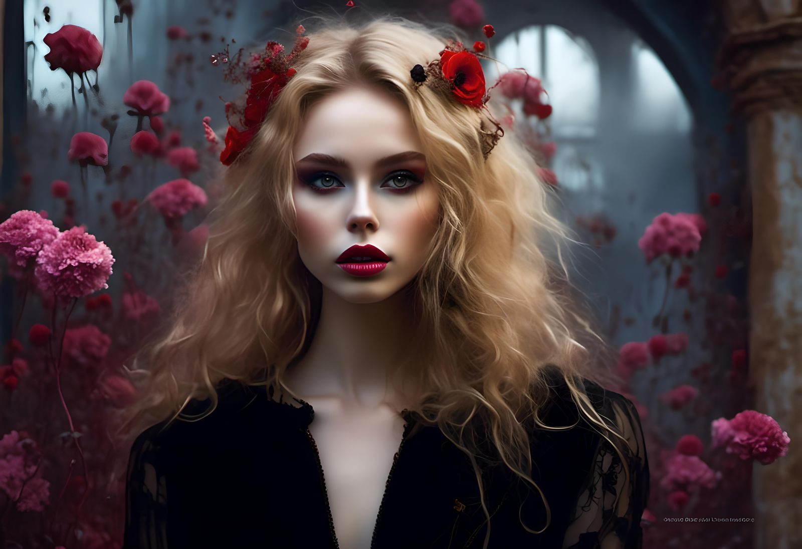 Alice in Wonderland with Gas Mask, Oil Painting