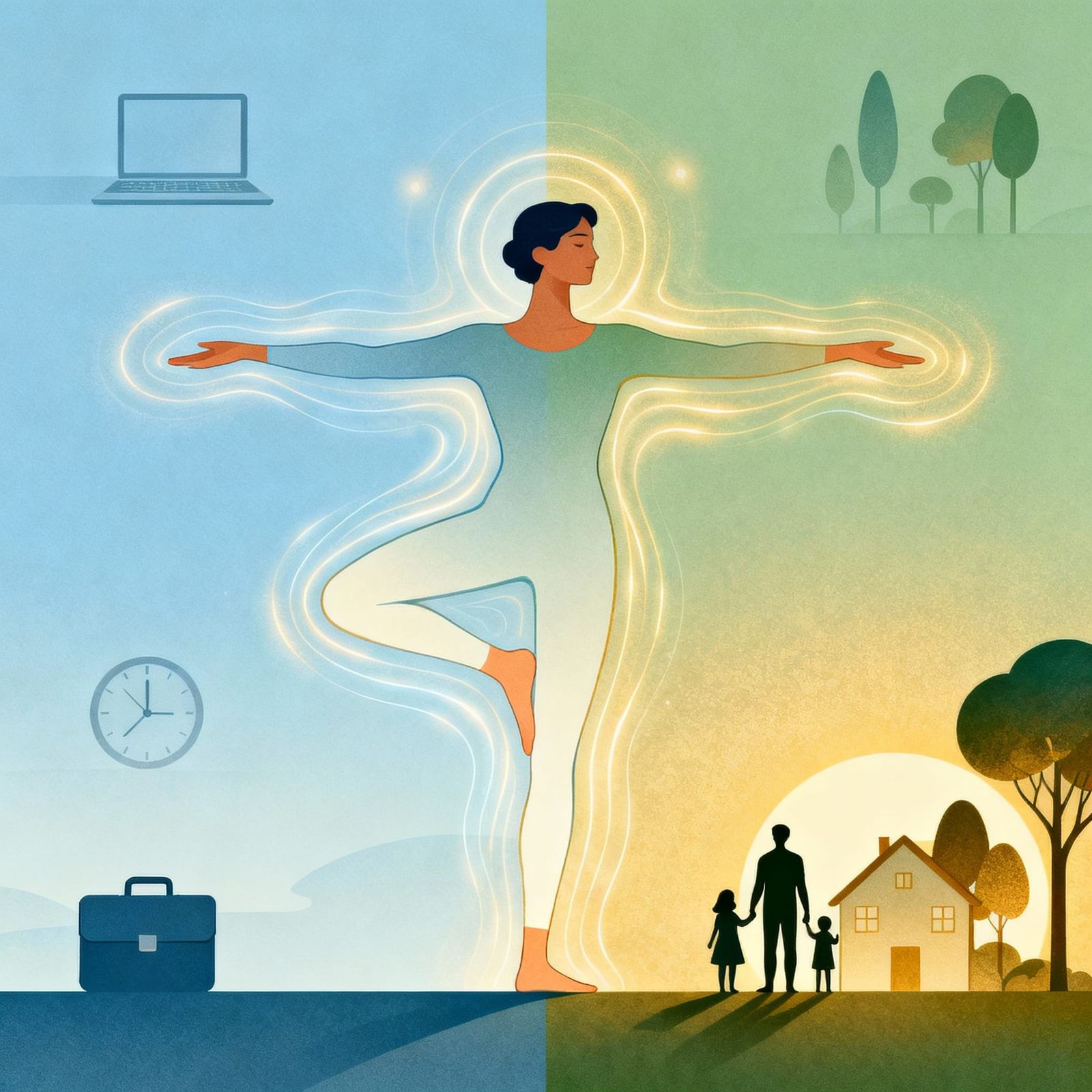 Yoga Pose Illustrating Work-Life Balance in Calming Colors