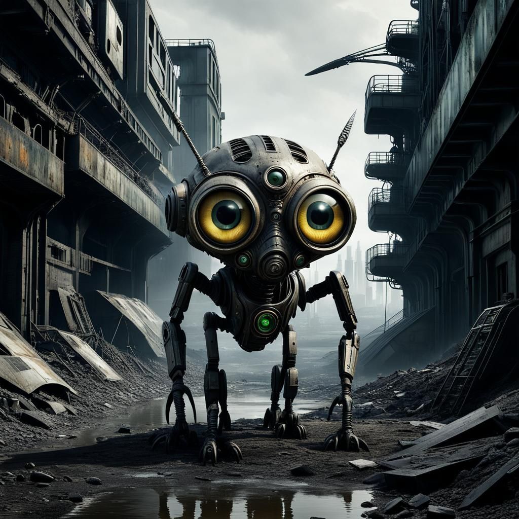Sci-Fi Alien Creature in Dystopian Landscape