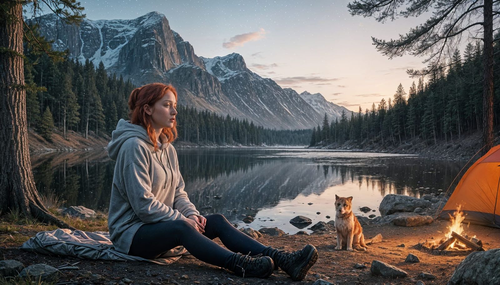 Winter Camping Scene Under Vibrant Night Sky
