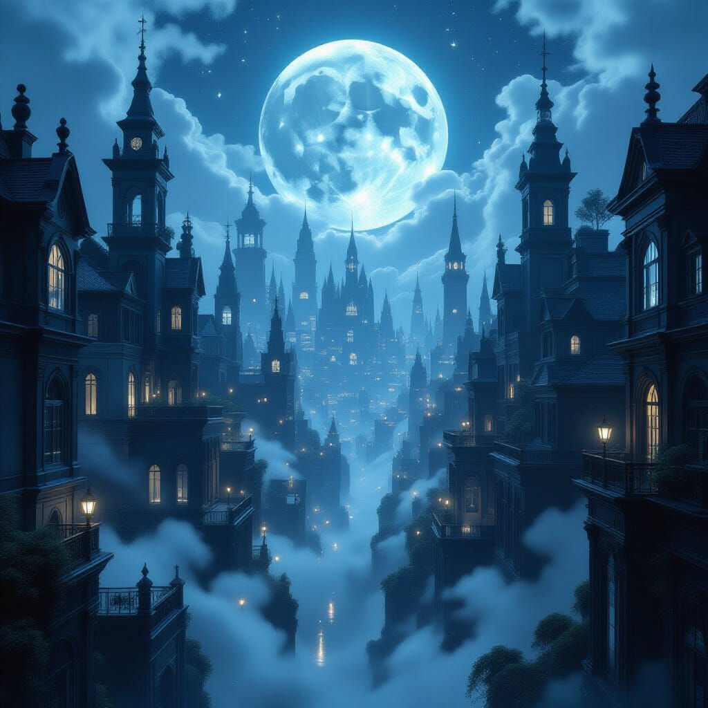 Ethereal Black Marble City in Eternal Twilight