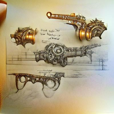 Steampunk Weapon Concept Art in Pencil