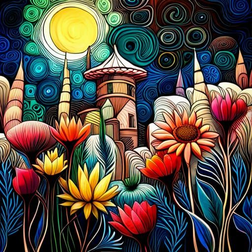 Graffiti Flowers in Fantasy Garden Digital Art
