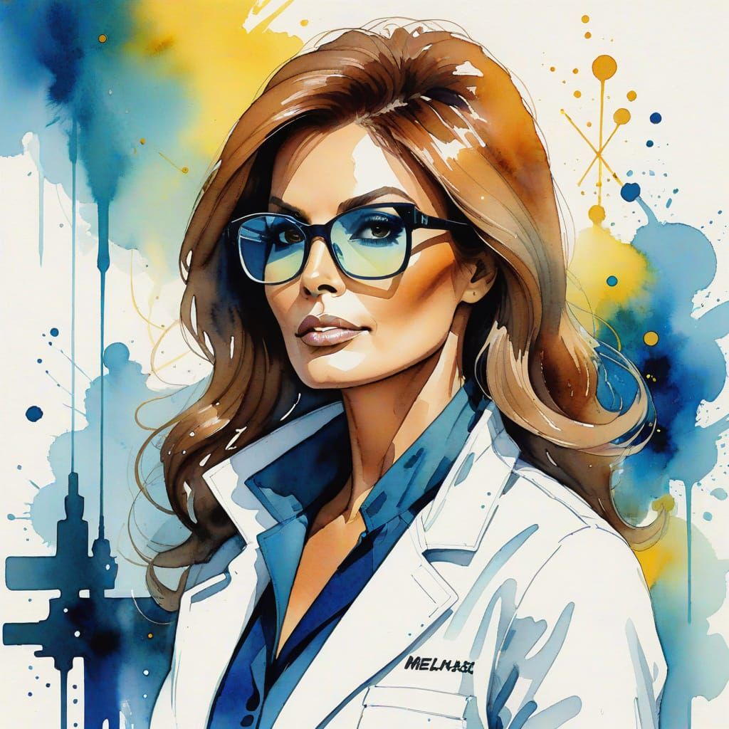 Elegant Research Scientist Portrait in Watercolor-Inspired I...