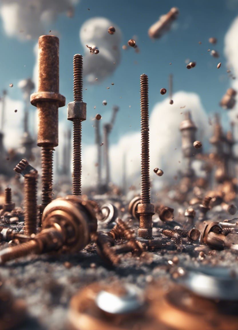 Rusty Screws Flying in Cloudy Sky