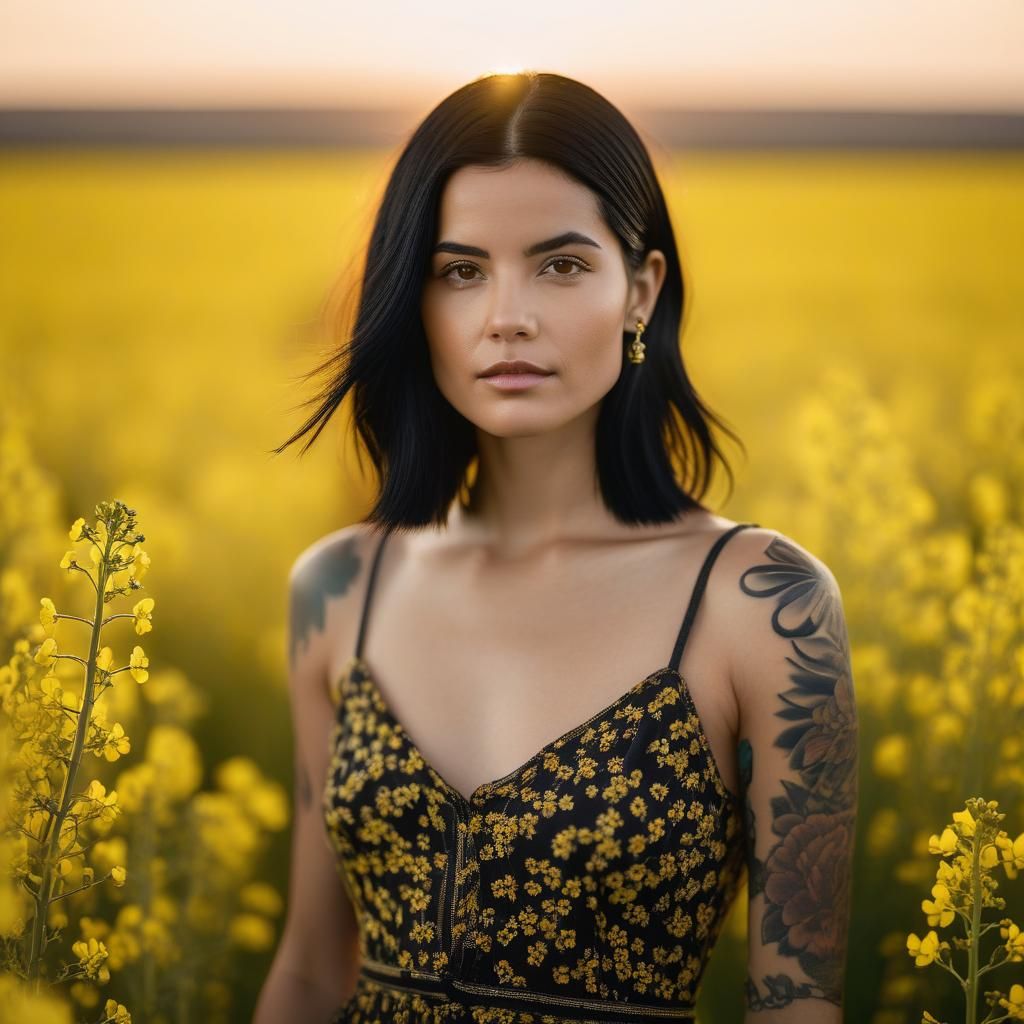 Woman in Canola Field Portrait in Lindbergh Style