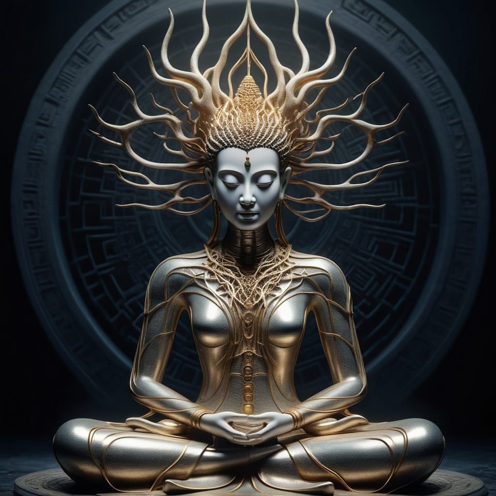 Root Network Buddha in Biomechanical Style