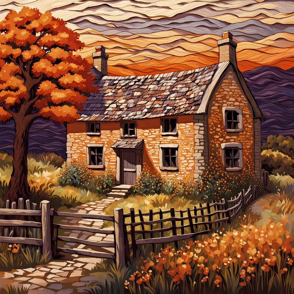 purple and orange fabric cottage