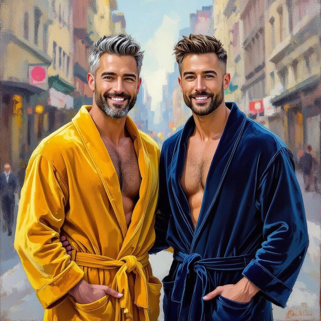 Impressionist Portrait of Two Men in Velvet Bathrobes