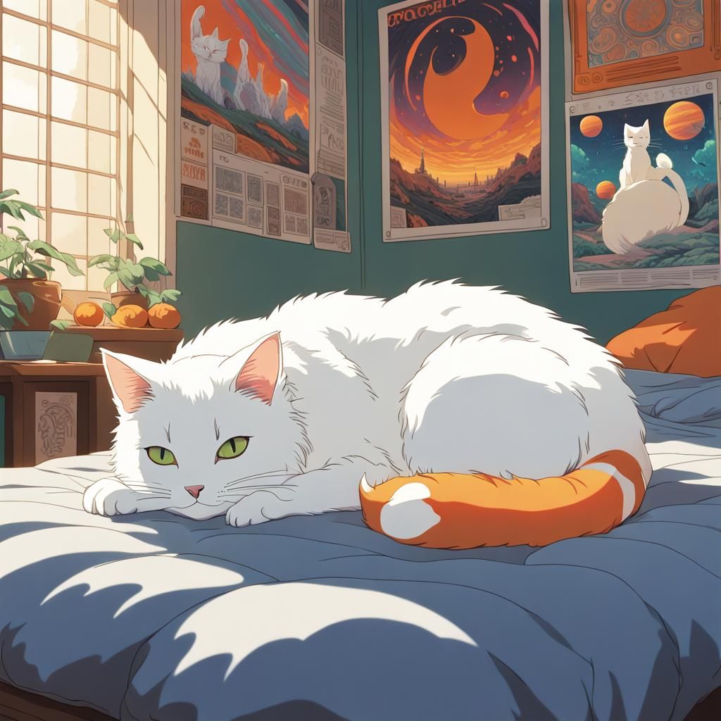 Psychedelic Cat in Studio Ghibli Anime Style