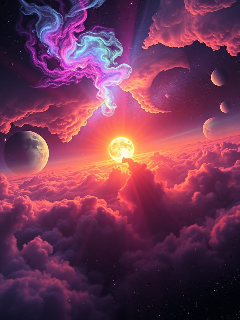 Radiant Cosmic Vortex in Neon Noir Style