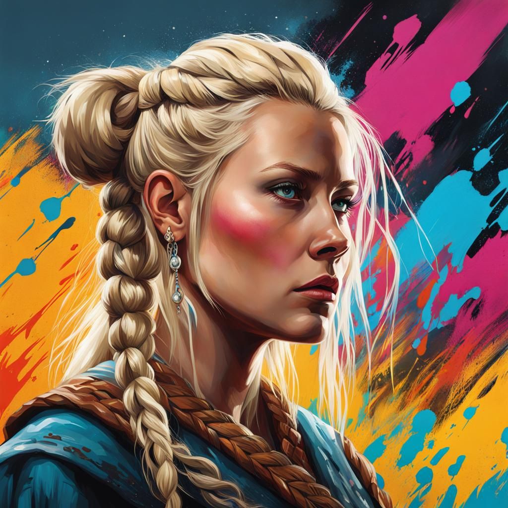 Viking Woman in Spray Paint Graffiti Art Style