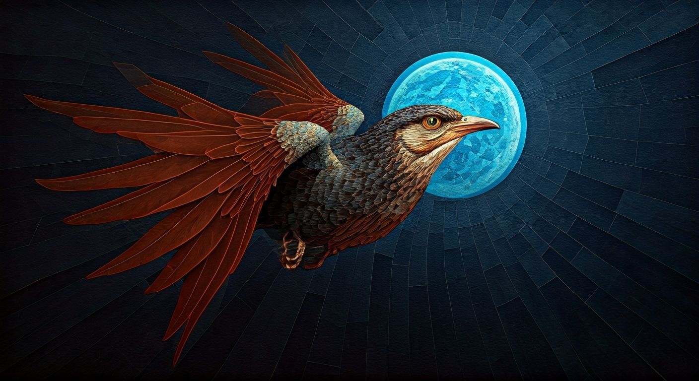 Surreal Patchwork Flight in Acrylic Art Style