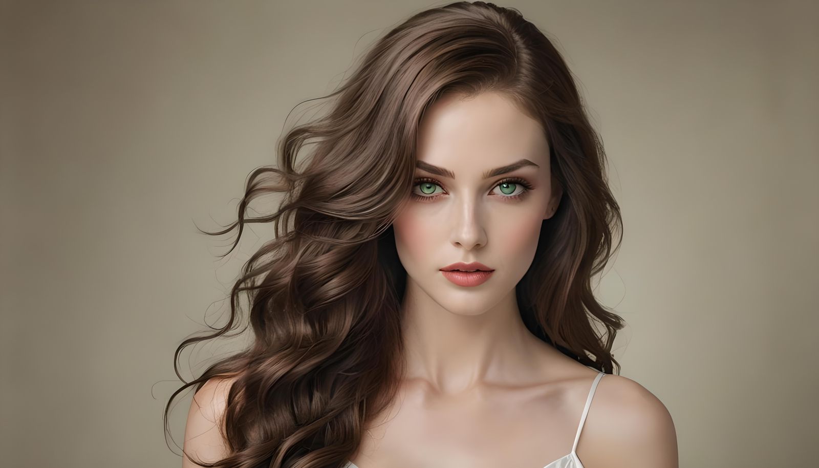 Stunning Woman with Green Eyes: Photorealistic Portrait