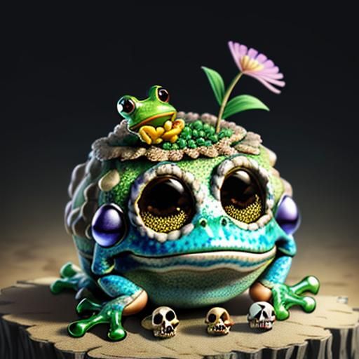Surreal 3D Frog Mouth with Pearled Oyster