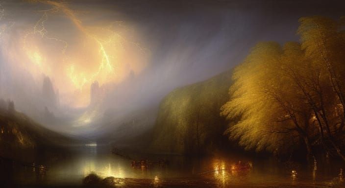 Dark Fantasy Castle in Thunderstorm, Turner Style