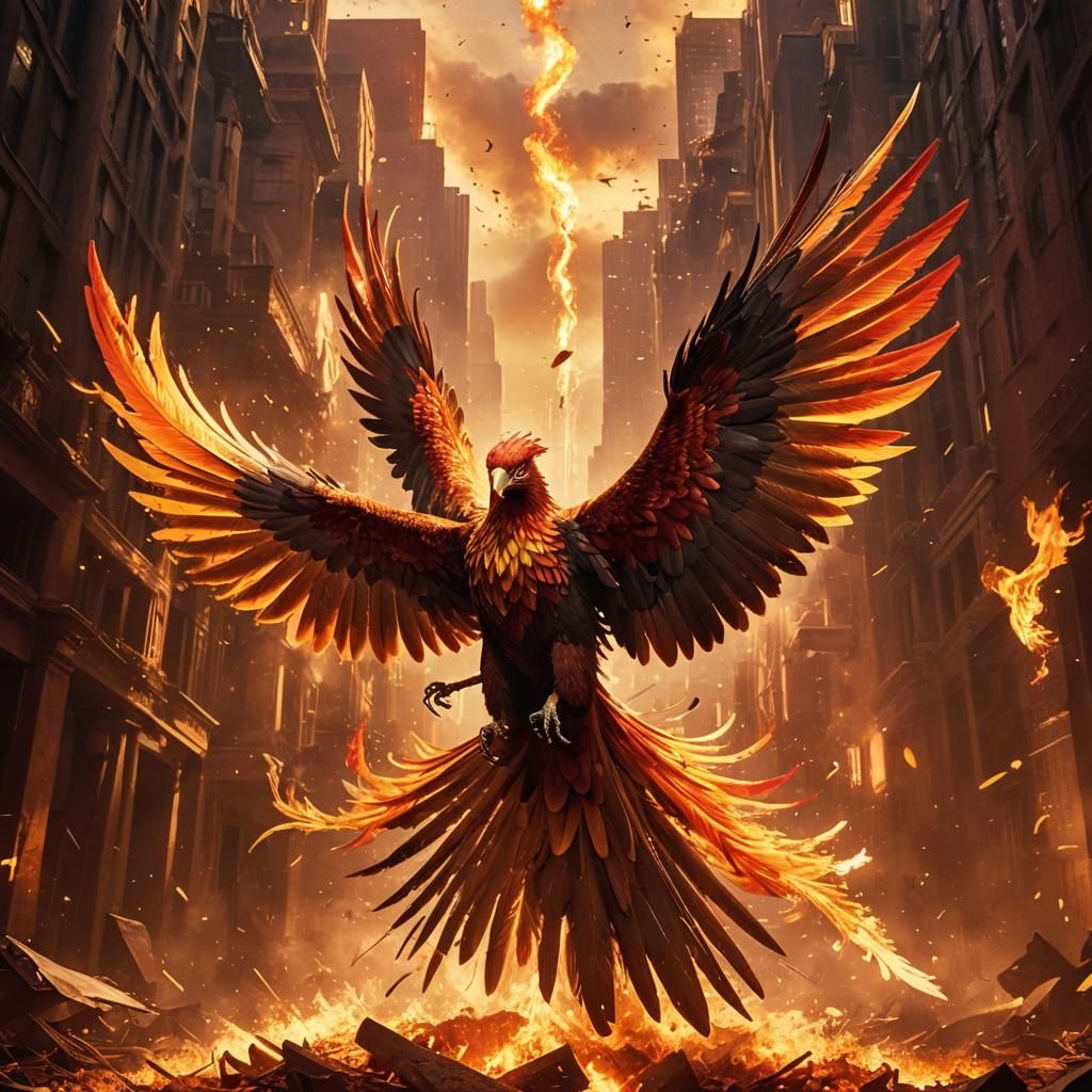 Dramatic Phoenix Rises from the Ashes in Cinematic Style