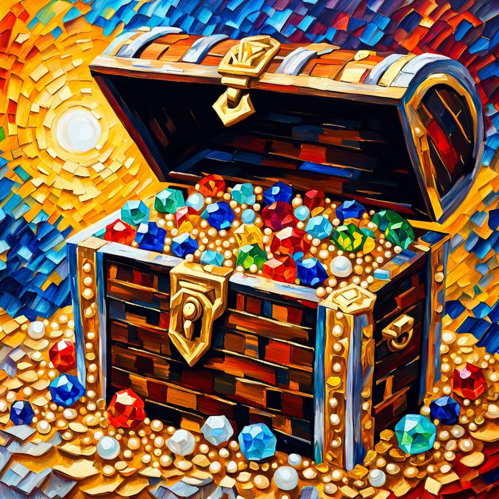 Glinting Treasure Chest as Impressionist Oil Painting