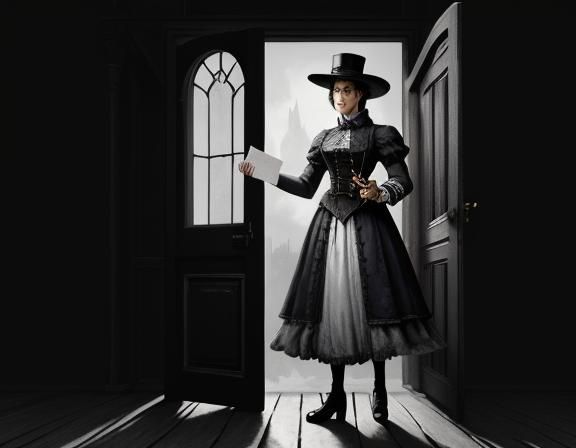 Steampunk Woman with Letter, in Beatrix Potter Style