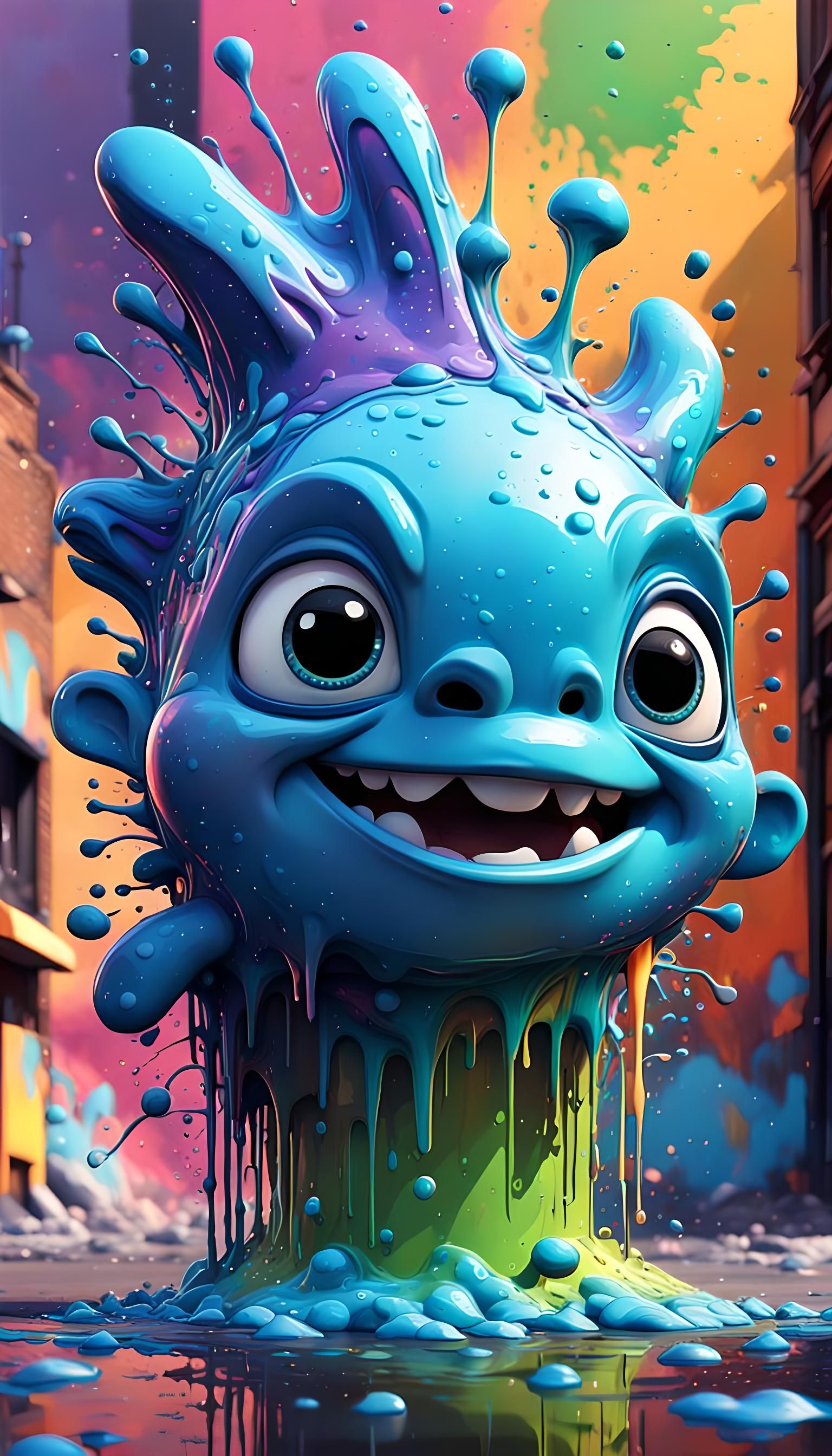 Colorful Polychromatic Graffiti Art in 3D Digital Style