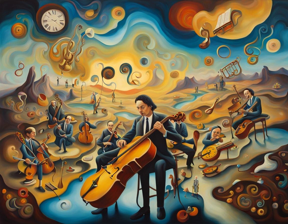 Surreal Musicians in a Dreamlike Landscape