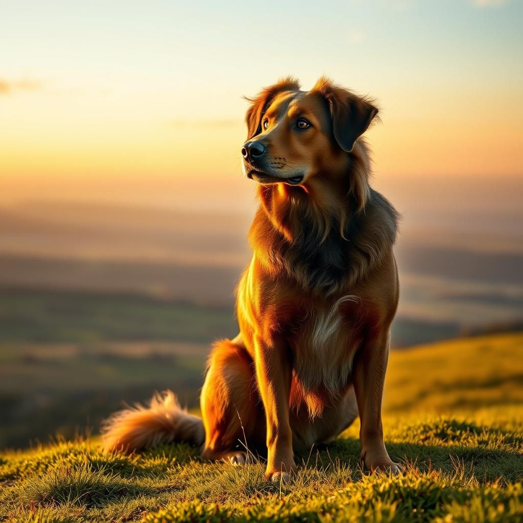 Majestic Dog Portrait at Sunset, Photorealistic Rendering
