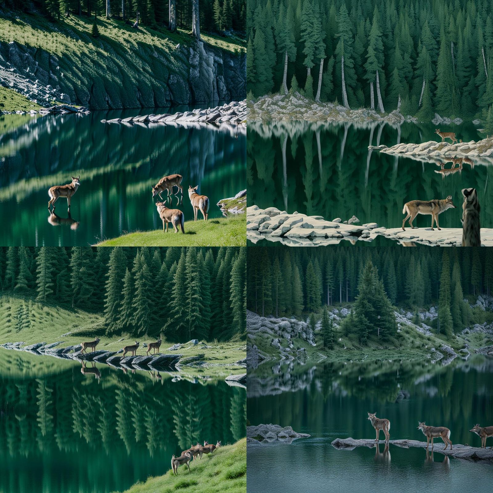 Wolves and Deer: A Spring Landscape in Sharp Focus