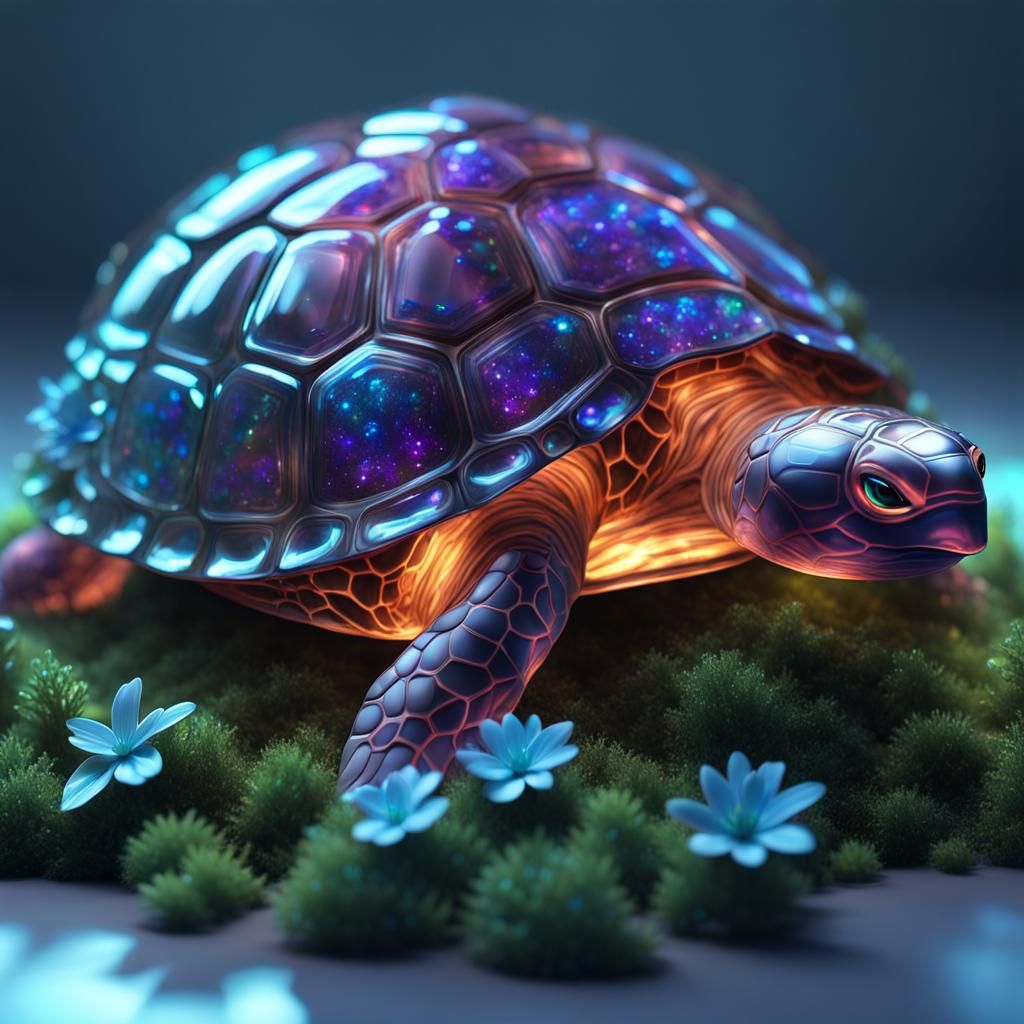 Bioluminescent Turtle Sculpture in Crystal Glass