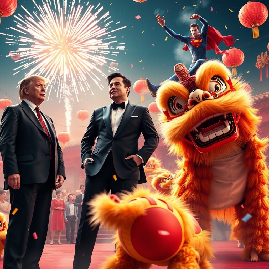 Chinese New Year Celebration in Vibrant, Futuristic Style