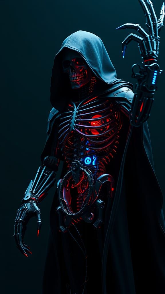 Biomechanical Grim Reaper with Cybernetic Enhancements