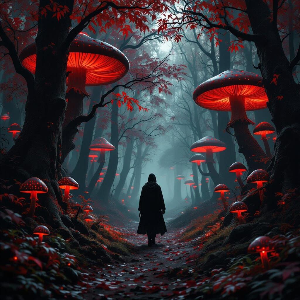 Eerie Figure in a Dark Fantasy Forest