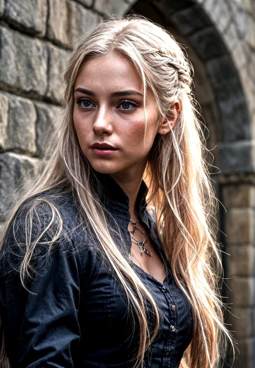 Portrait of Young Woman with Platinum Blonde Hair