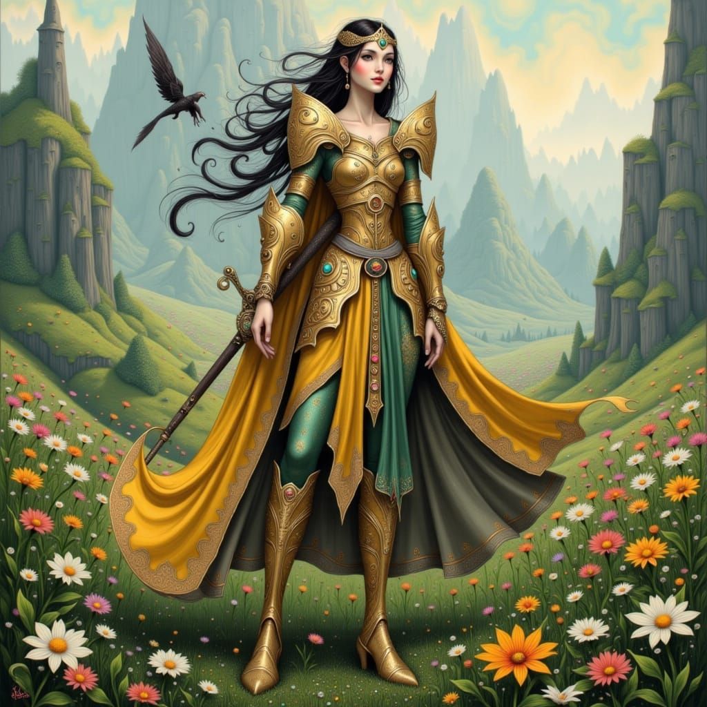 Freyja in Fólkvangr: A Whimsical Illustration