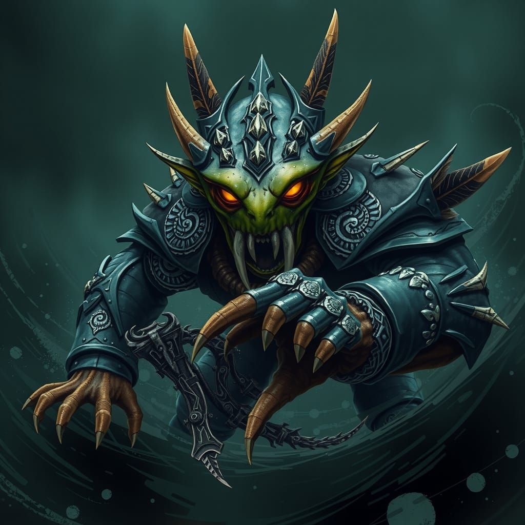 Menacing Tribal Murloc Warrior Emerges from Dark Waters