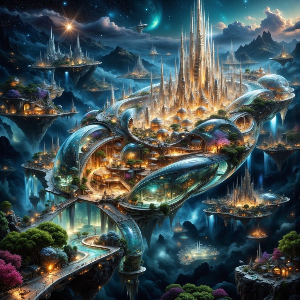 Colossal Glass Spaceship in Art Nouveau Punk Style