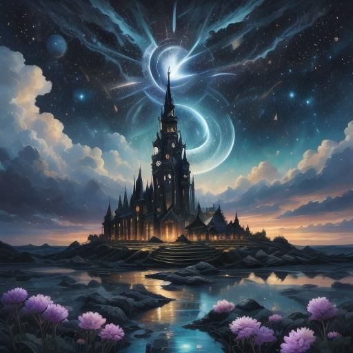 Cosmic Midnight Aurora with Stars and Moonlight