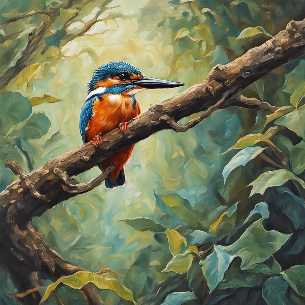 Hyperrealistic Kingfisher Portrait in Gouache Style
