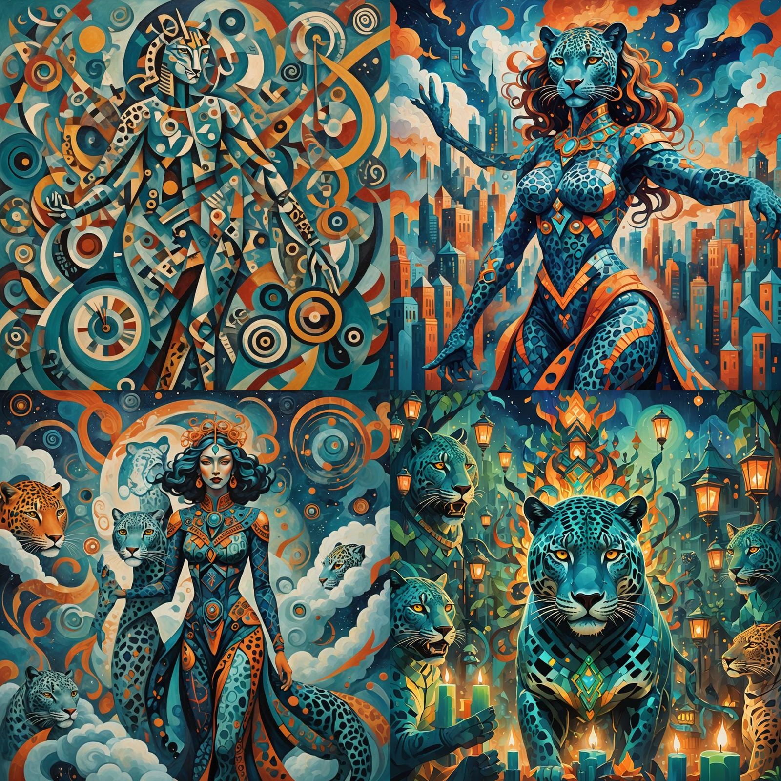 Surreal Freedom Tree with Teal Sky Panther