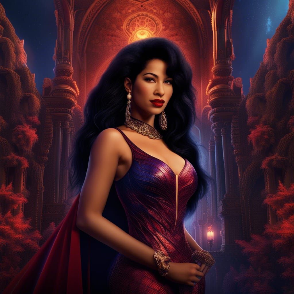 Selena Quintanilla: Detailed Matte Painting in Deep Color